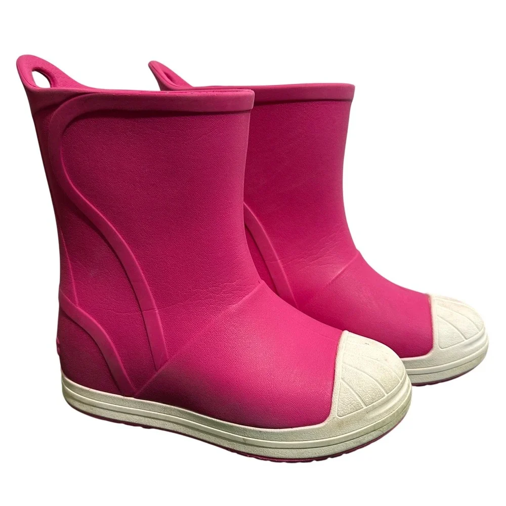 Kids Crocs Rain Boots Pink C10 Rubber Waterproof Pull On
